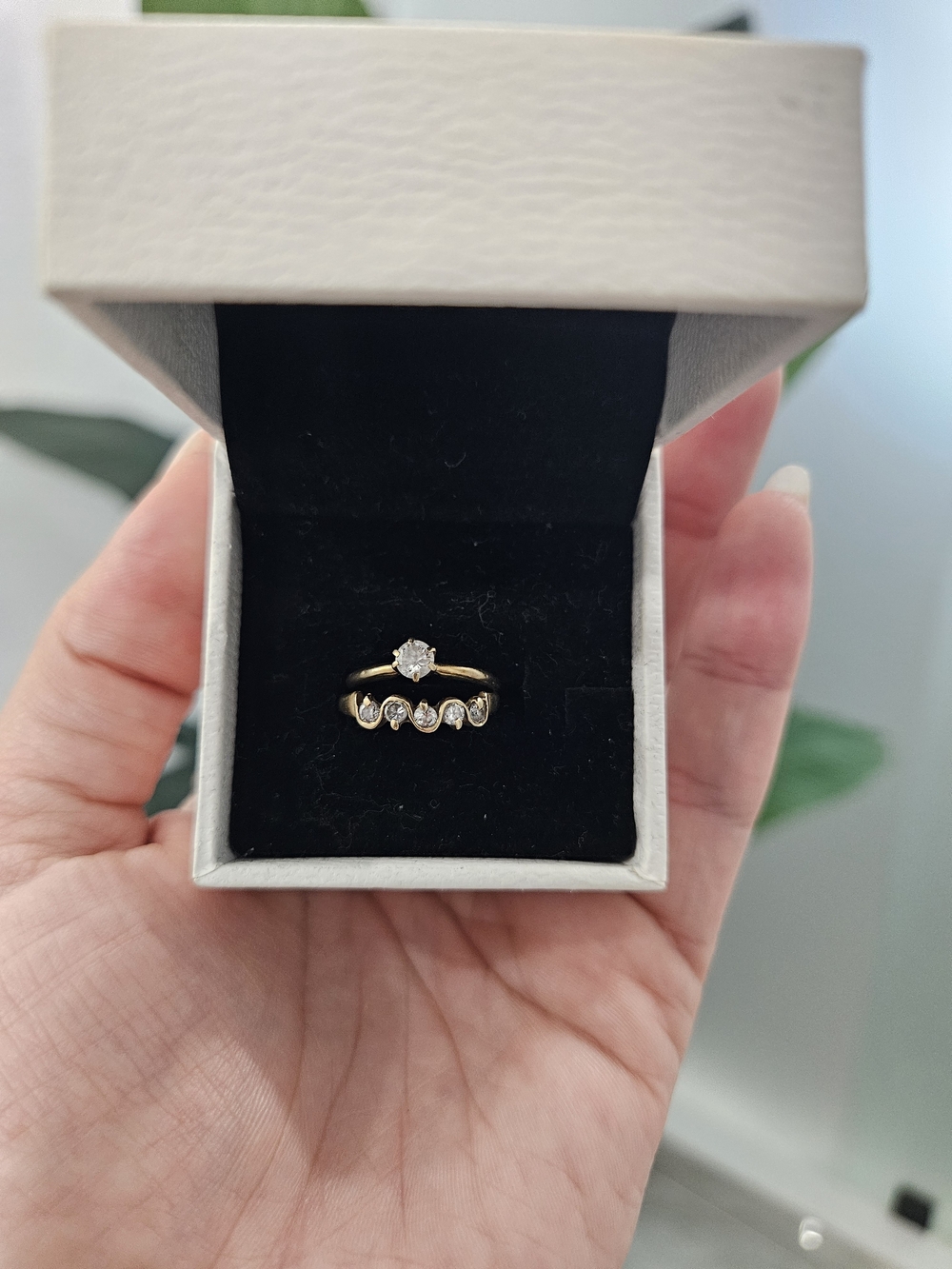 Gold Cubic Zirconia Two-Piece Ring Set in White and Gold